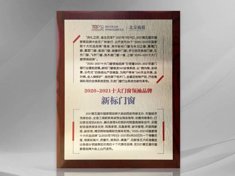 榮譽(yù)見證！新標(biāo)門窗榮膺“十大門窗領(lǐng)袖品牌”！